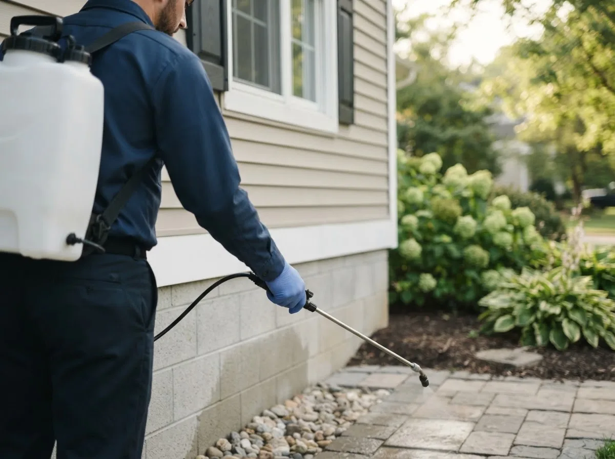 Pest control technician inspecting a home in Richmond, MO